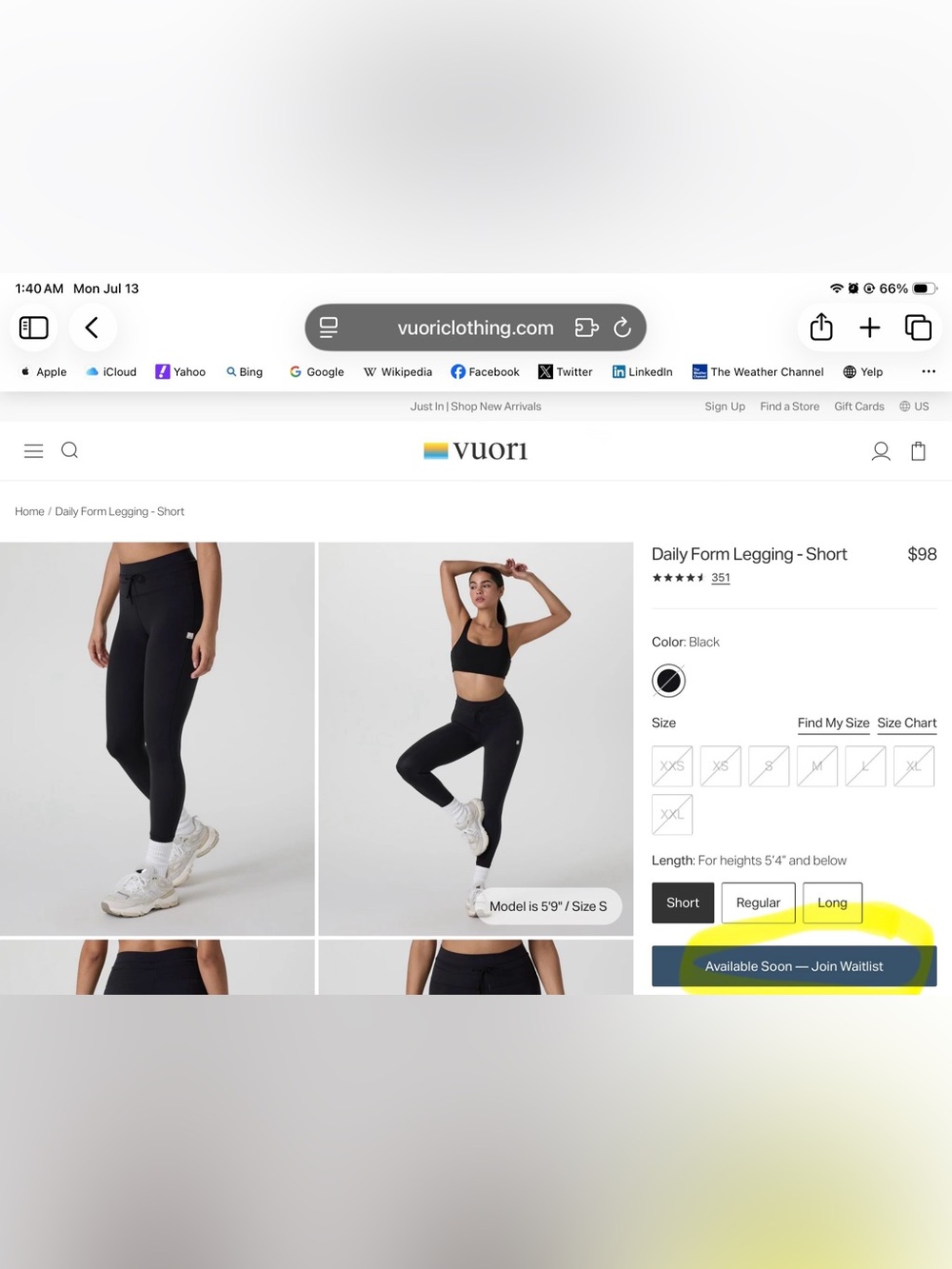 Vuori Daily Legging Black Drawcord Pocket 7/8 Leggings M - SOLD OUT ONLINE EUC - Picture 6 of 8